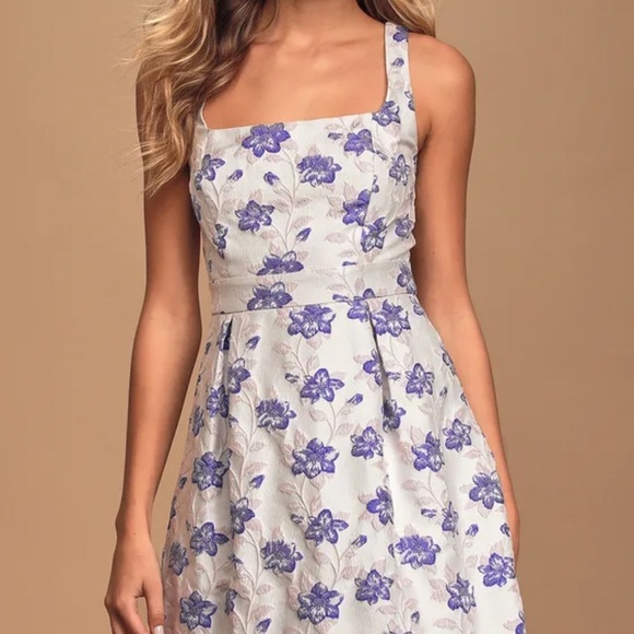 Lulus Wondrous Wildflower White Floral Jacquard Pleated Skater Dress - Picture 5 of 9